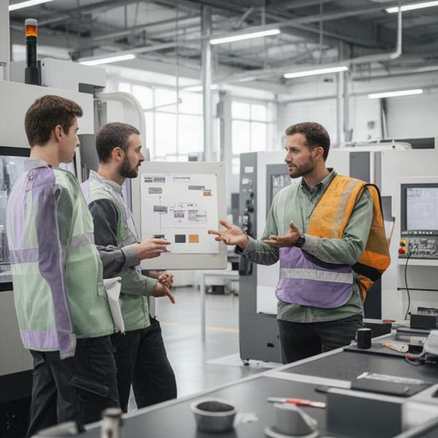 Productieteam bespreekt processtappen op een werkvloer